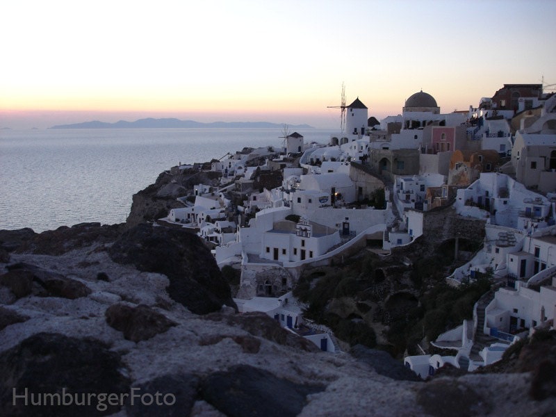 Santorini Sunset.  Santorini, Greece, travel photography, landscape photo, Greek architecture, island photo, windmills