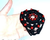 Gothic black cotton red crystals crochet bracelet - CrochetNewbie