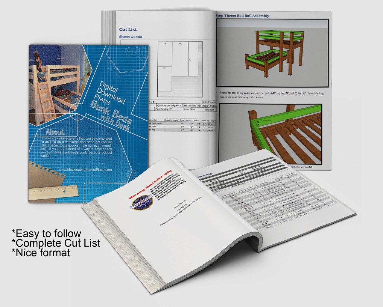 INSTANT DOWNLOAD Woodworking Plans to create Loft Bunk Beds with Desk Digital Download