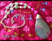 Silver wire wrapped GEMSTONE NECKLACE Agate Necklace Fushia Jade boho Necklace tear drop shape Hippie necklace bohemian summer necklace
