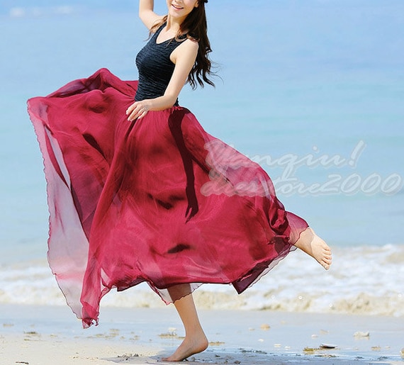 Women's Chiffon Summer Dress Dark Red High Low by dresstore2000