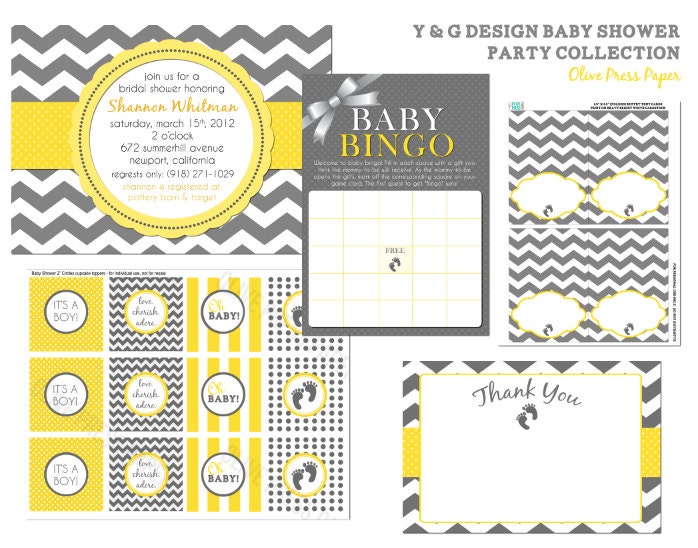 Chevron Printable Baby Shower Invitation Package - Bridal Shower Invitation - Yellow and Grey
