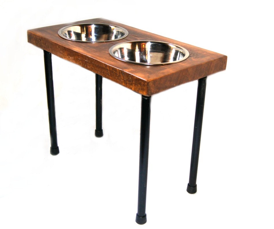 Modern Rustic Elevated Dog Feeder 16" Tall Stainless Steel Bowls Included