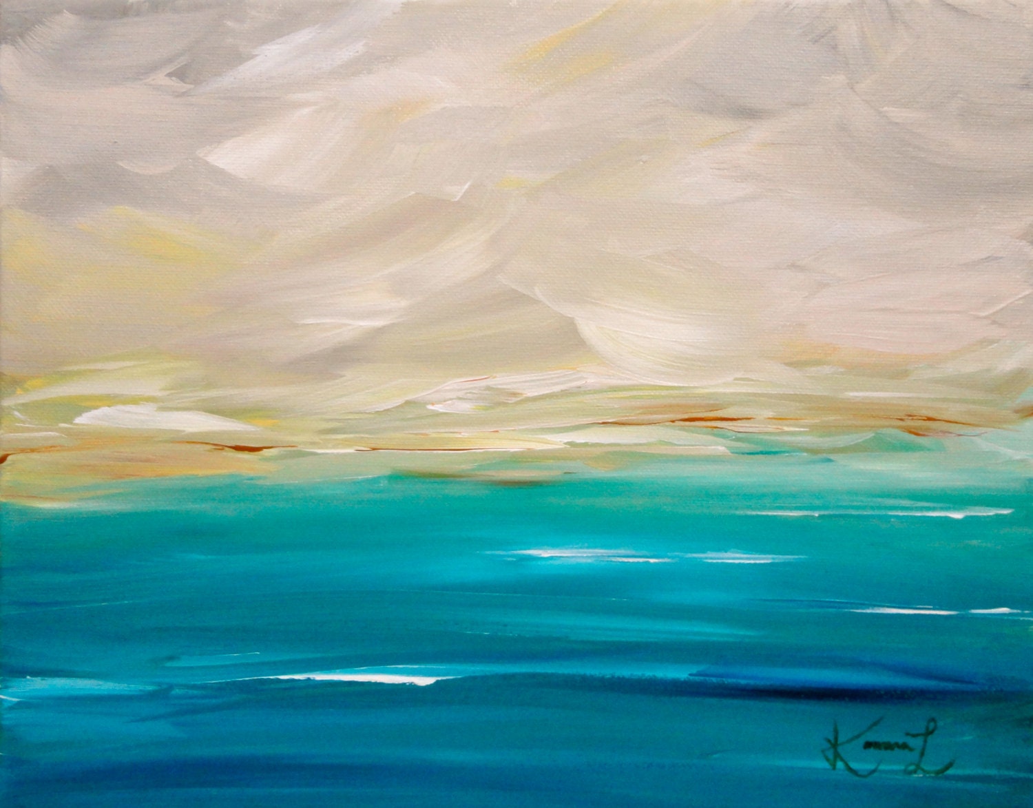 Original Abstract Landscape Coastal Painting 11x14 Landscape Green Blue Beach Acrylic Painting Stretched Canvas