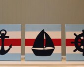 Nautical Nursery Decor Wall Decor Acrylic Painting Wall Art Nautical Decor Sailboat  Wheel Steering Anchor