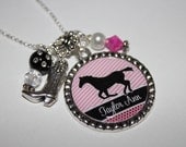 Sale - Buy 1 Get 1 Free - - Horse Necklace, Cowgirl Necklace, I love horses, Custom Girl Necklace, Swarovski, Bling Bead Necklace