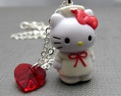 Miss Nurse Hello Kitty Necklace // Get Well Soon Charm  // Red Swarovski Crystal Heart // 17" Silver Plated Chain // Last Piece