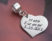 In My Heart Hand Stamped Personalized European Charm Sterling Silver Fits All Brands of European Bead Bracelets
