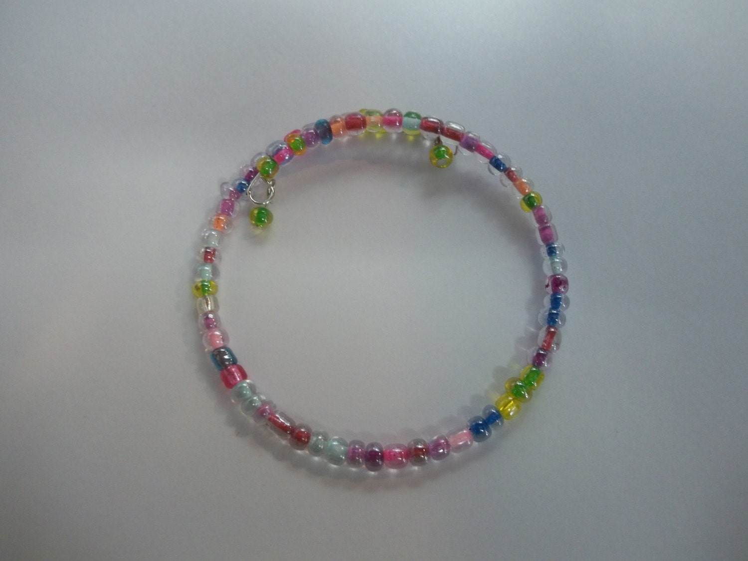 Pretty Colorful Czech Glass Bead Memory Wire Bracelet