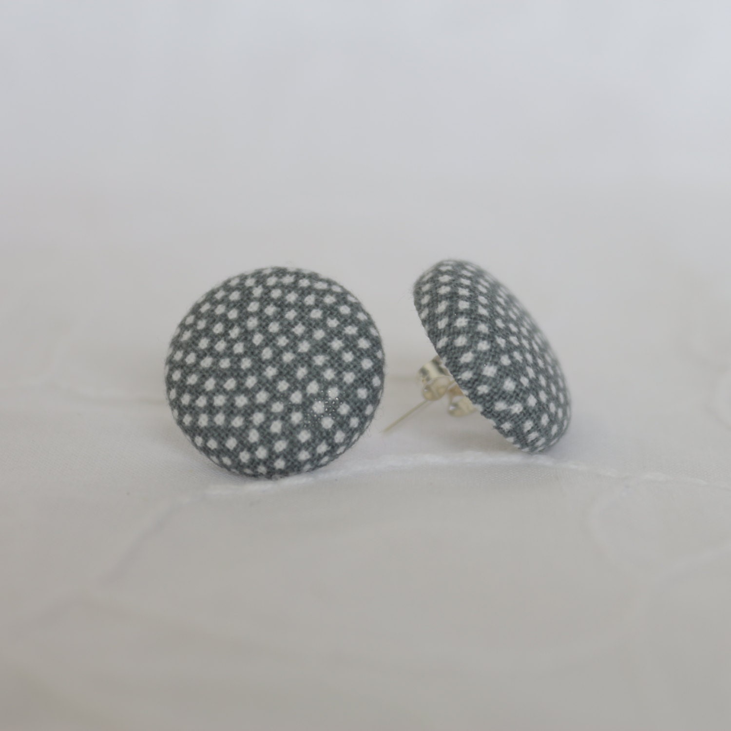 Storm Cloud fabric covered button earrings