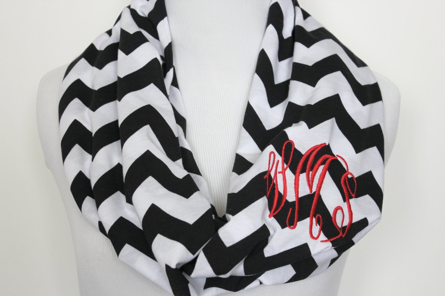 Monogrammed Chevron Infinity Scarf - Black Chevron Scarf - Bridesmaid Gift