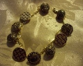 Handmade 8" Gold Tone Metal Button Charm Bracelet