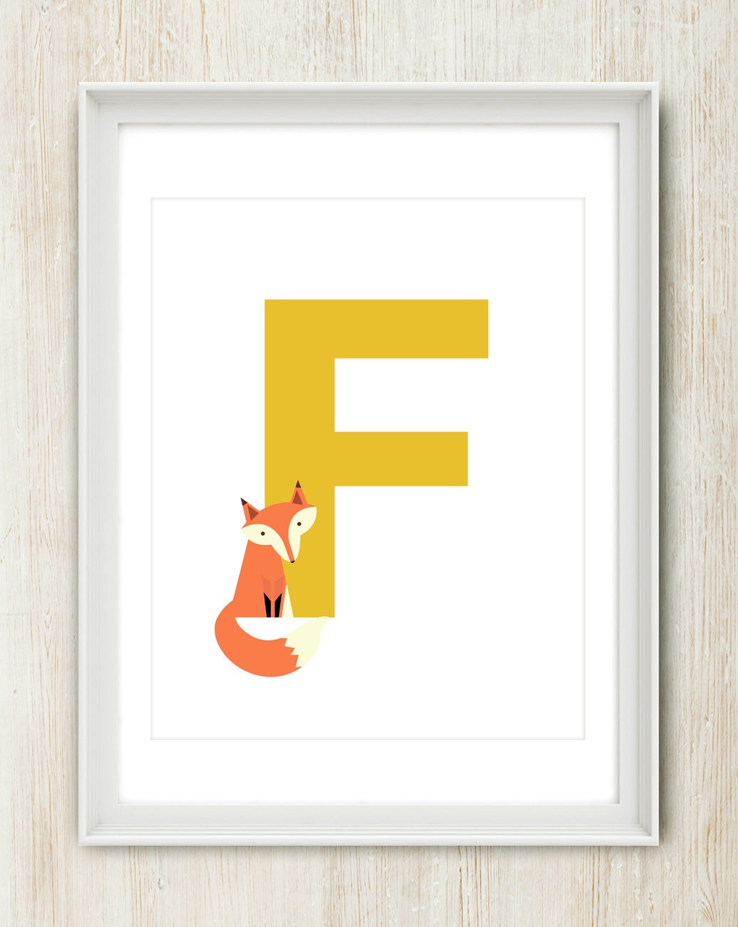 Letter F - Fox - Cute Initial Poster featuring cheeky fox - 8x10 inches on A4