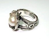 Silver ring. The original ring of oxidized silver 925 with freshwater pearl. Handmade. Free Shipping