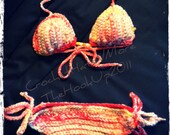 Handmade Crochet Bikini in Sunset Shades- Sm (3/5) Bottoms with Top that fits cup size A-Small C up to 36 inches around- Very cute