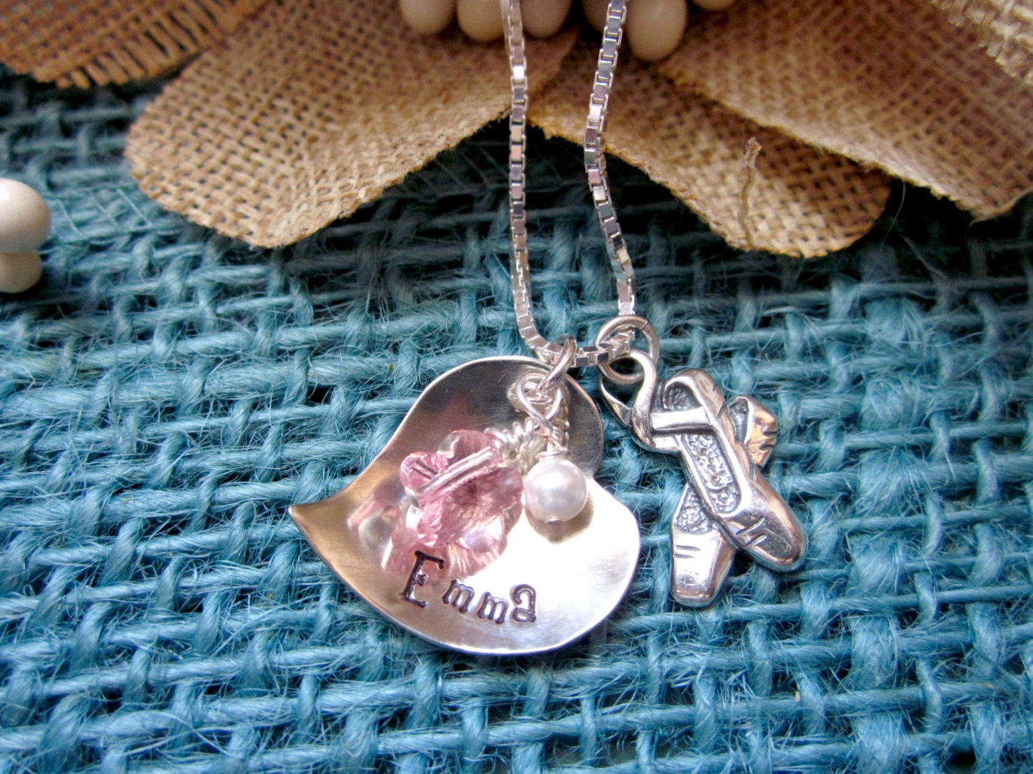 Hand Stamped Ballet Recital Gift, Girls Personalized Necklace, Sterling Silver Charms, Ballerina Necklace Childrens Jewelry