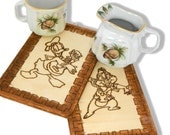 Fairytale Heroes of cartoons - Children's Wooden Set of 2 Home Decor Plaques kids Room Baby Nursery Wall hanging handmade - Kitchen Coasters
