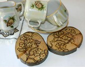 Wood Coasters Cherry Blossom Japan Sakura Rustic Wooden Home Decor circle ring - Driftwood - handmade - woodburned - eco friendly