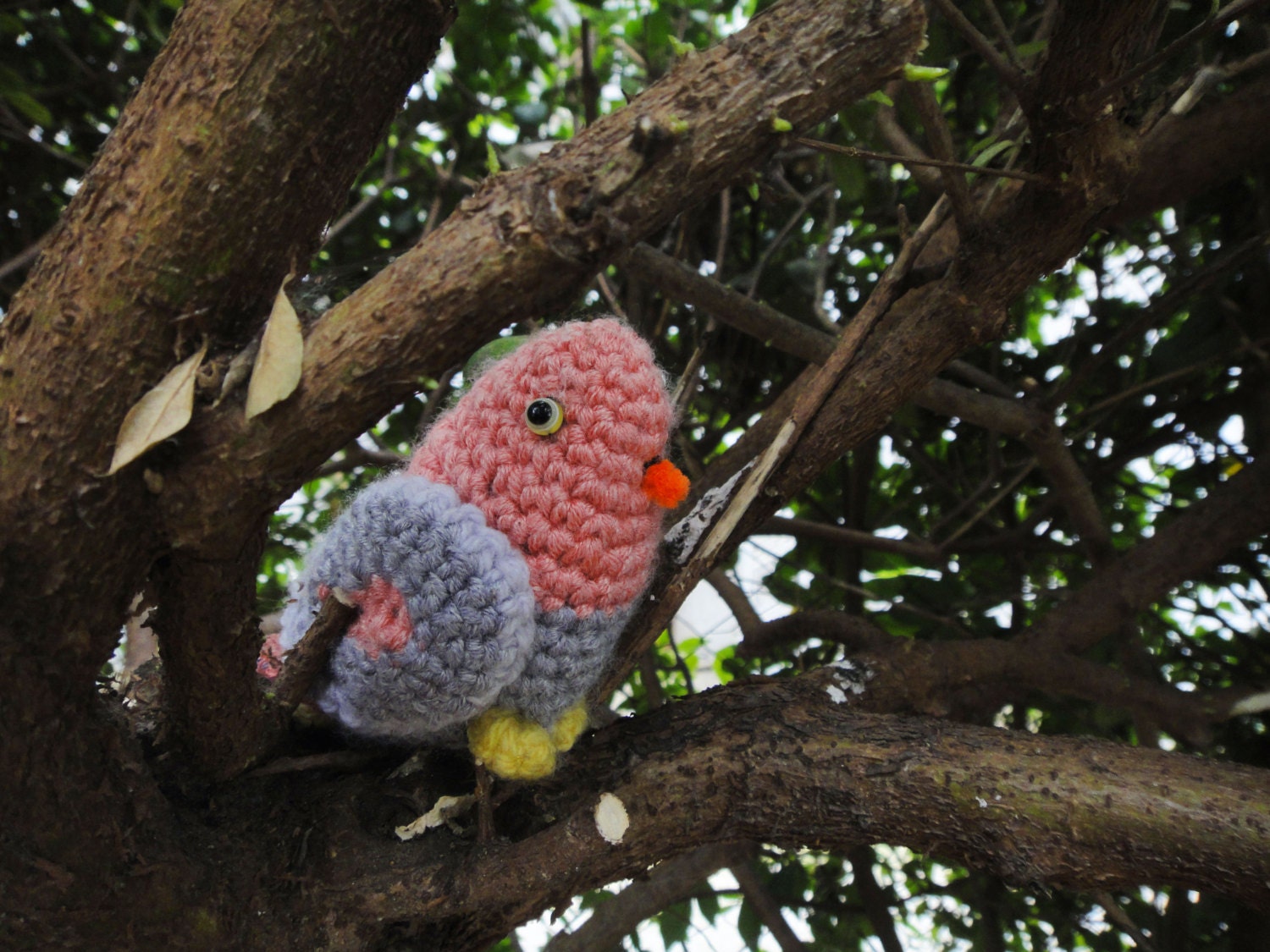 Little pink parrot made by wool. Animal doll collection