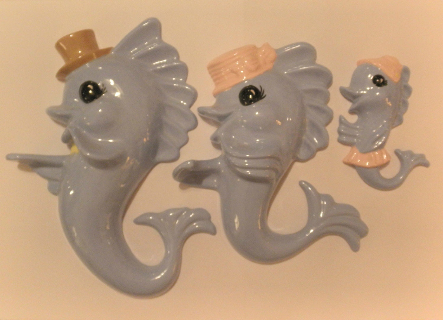 Vintage Trio FISH FAMILY Ceramic Wall Plaque Hanging BATHROOM Decor