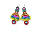 Colorful Soutache Earrings with Beads Soutache Braid Glamour and Shiny Style Gift Toho Handmade Jewelry Colorful