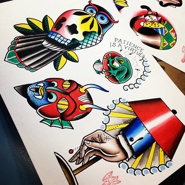 Traditional Tattoo Flash Watercolor