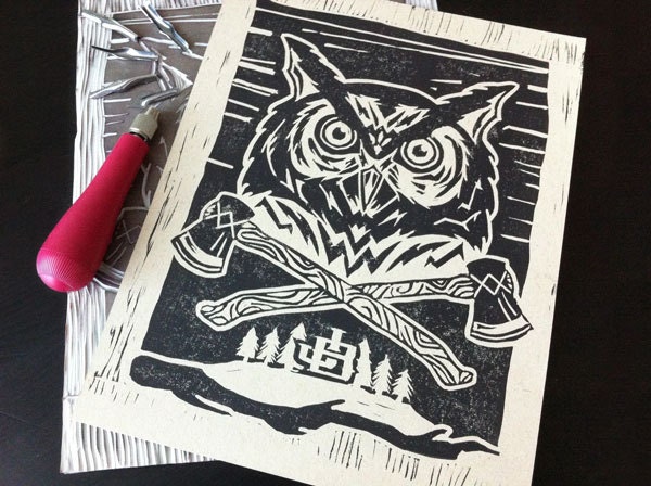Night Owl - Linocut Print