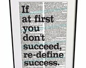 Success Saying Office Inspirational Art Print Geekery Humor Poster - If at first - Black And White Platitude Home Shop Wall Decor 046