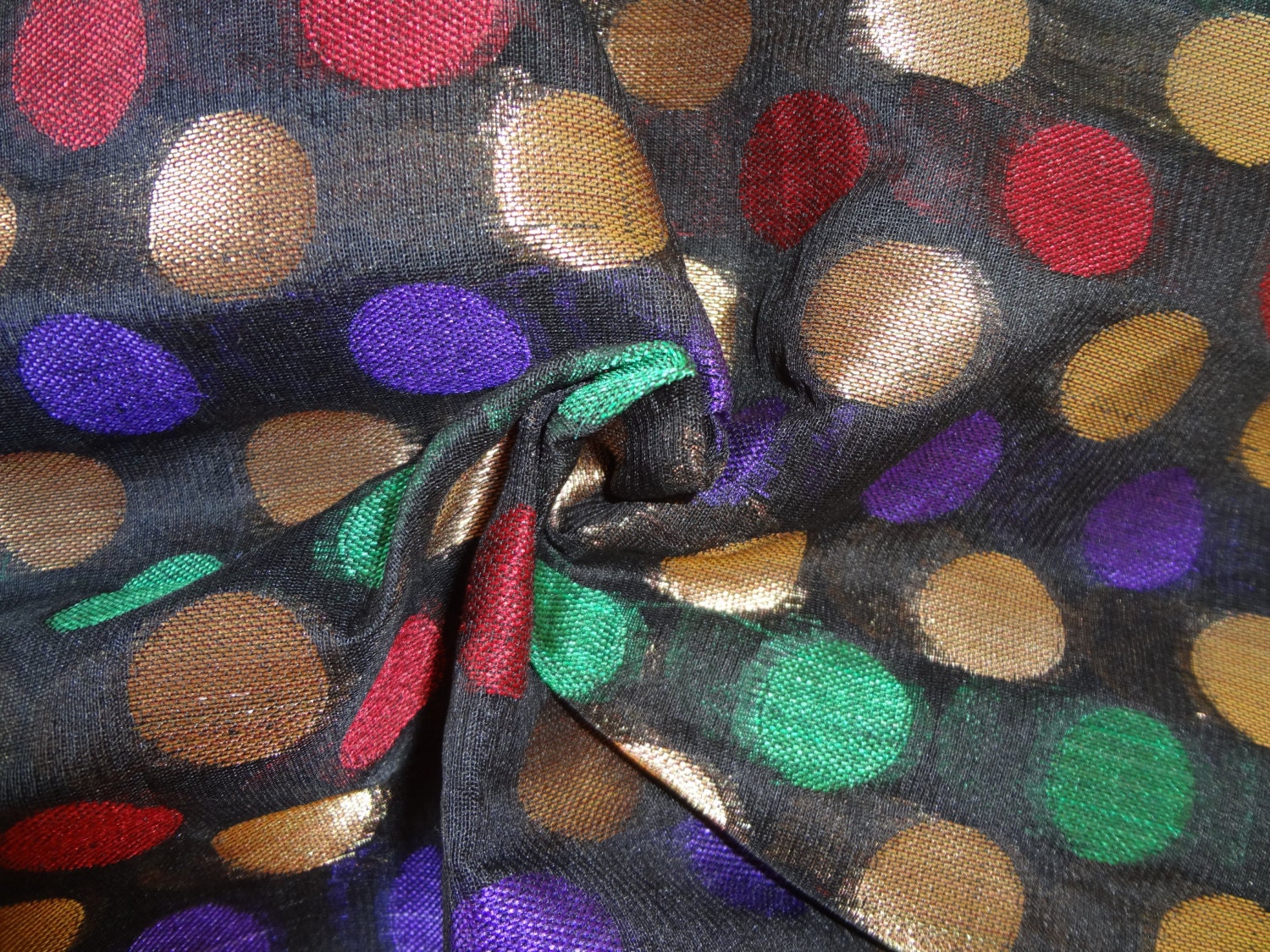 black with zari polka dots chanderi cotton silk fabric fat quarter india