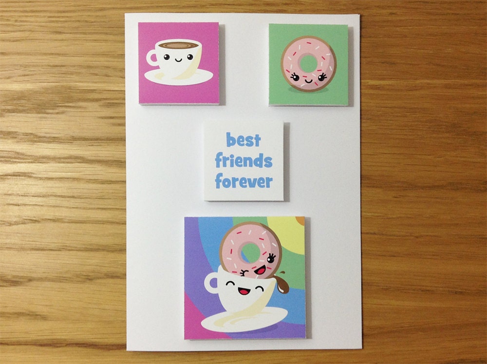 Best Friends Forever Card - Love Birthday Friendship - Paper Goods - Cute Colorful Kawaii Cartoon Illustration