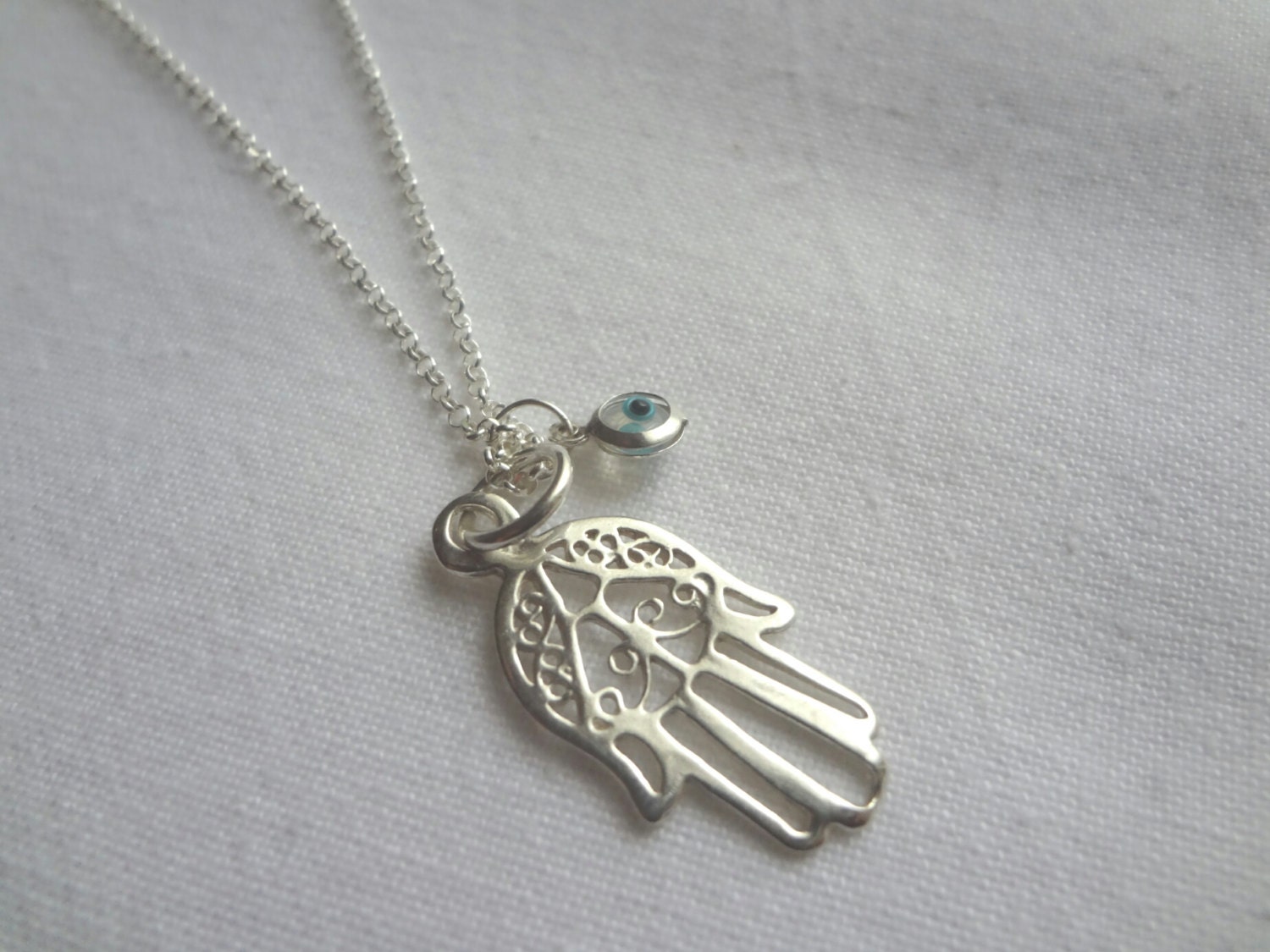 Hamsa Hand Silver Necklace - Sterling Silver - Lucky Necklace - Protection From The Evil Eye