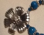 Flower charm beaded chain necklace handmade blue,charm,flower,chain,beaded