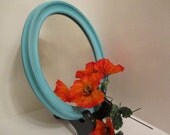 Shabby chic mirror ,aqua mirror, oval mirror, distressed mirror,