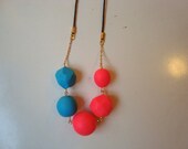 SALE - Bead and ROCK necklace from polymer clay in neon pink and mint - geometric - by STICKTAILS