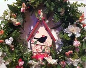 Birdhouse Wreath Traditional Elegant Luxury Spring Summer Wreath Mothers Day Wreath Floral Arrangement Housewares