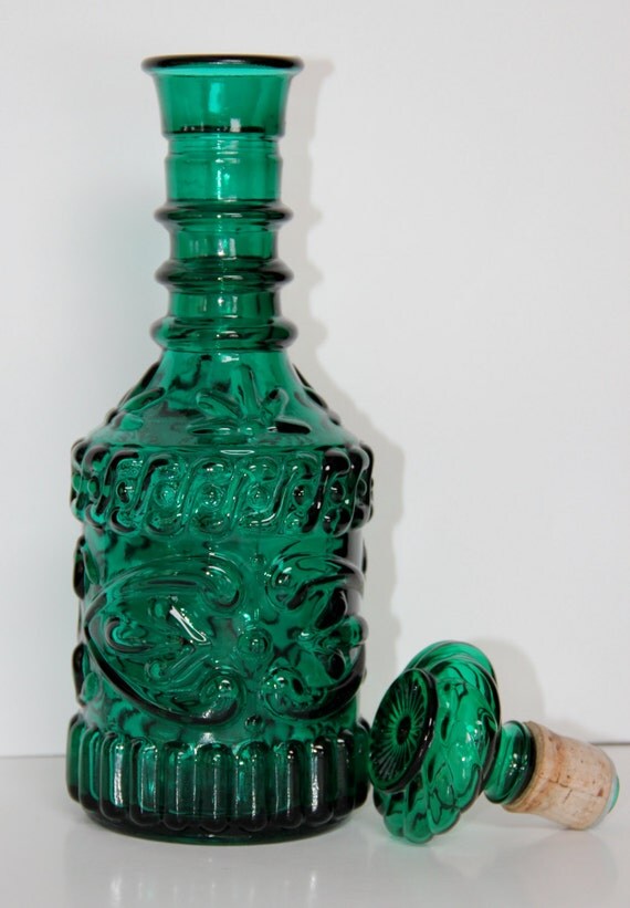Vintage Jim Beam Green Glass Decanter by VintageColoredGlass