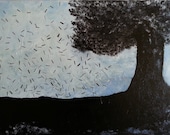 Blackbirds - Learning to Fly 18x24 Mixed Media Painting