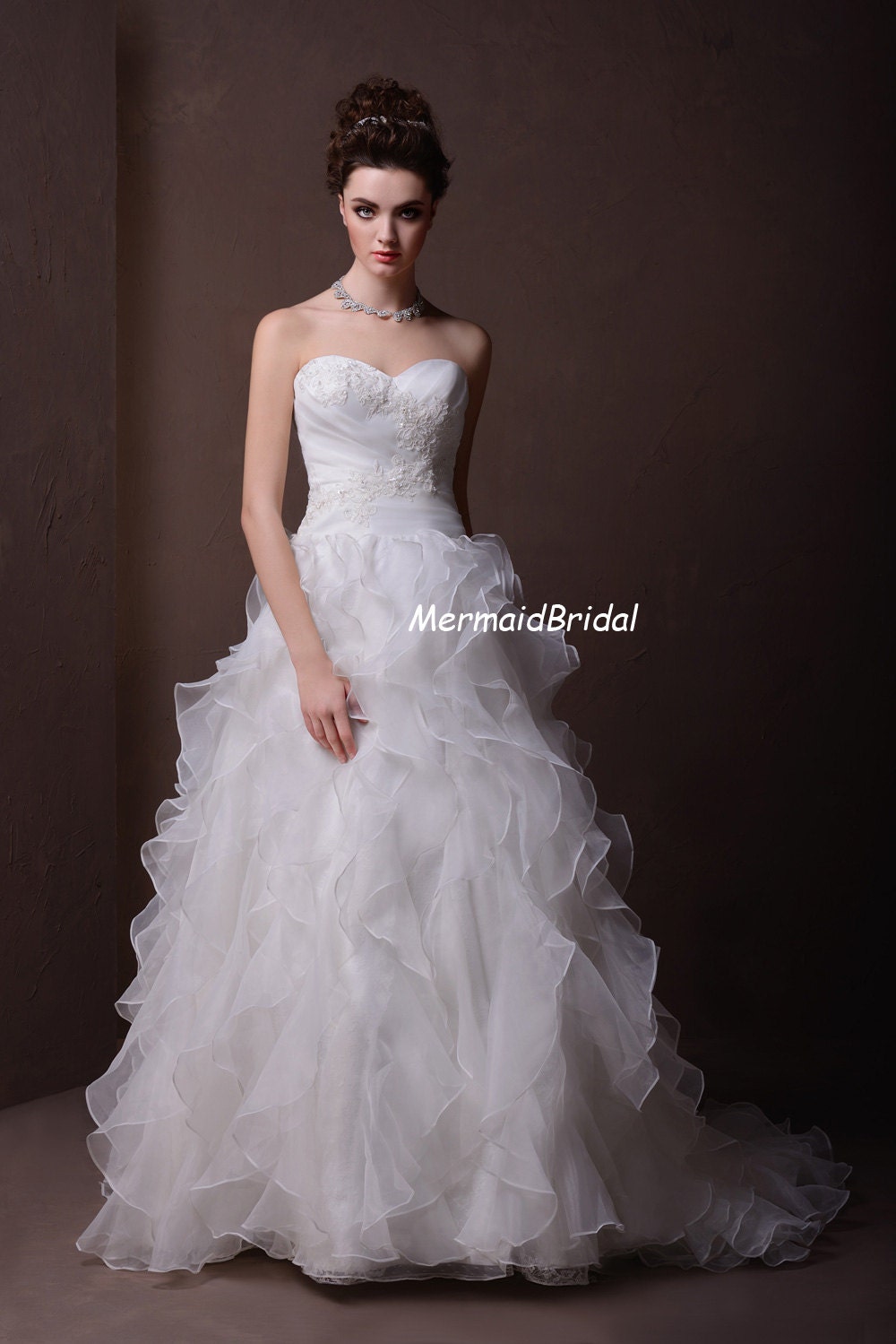 A-line Elegant Layered Organza High Waisted Wedding Dress, Wedding gowns, Bridal party dresses with Sweetheart Neckline