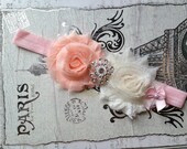 Peach Flower Girl Headband, Ivory Pink Flower Girl Hair Accessory, Peach Flower Girl Head Piece, Ivory Baby Wedding Headband, Baby Halo