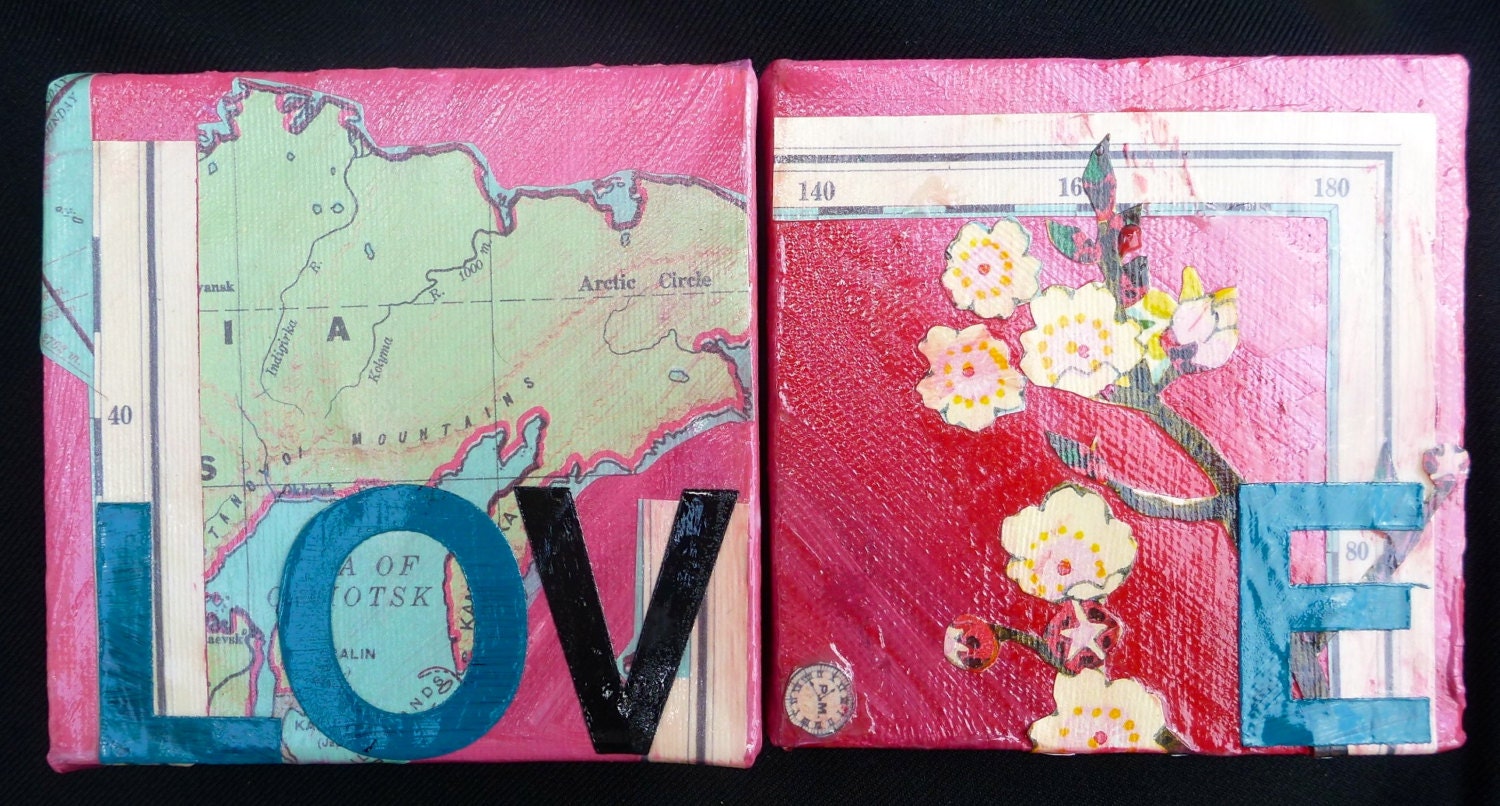4x4 Canvas Pair, L-O-V-E, acrylic on canvas