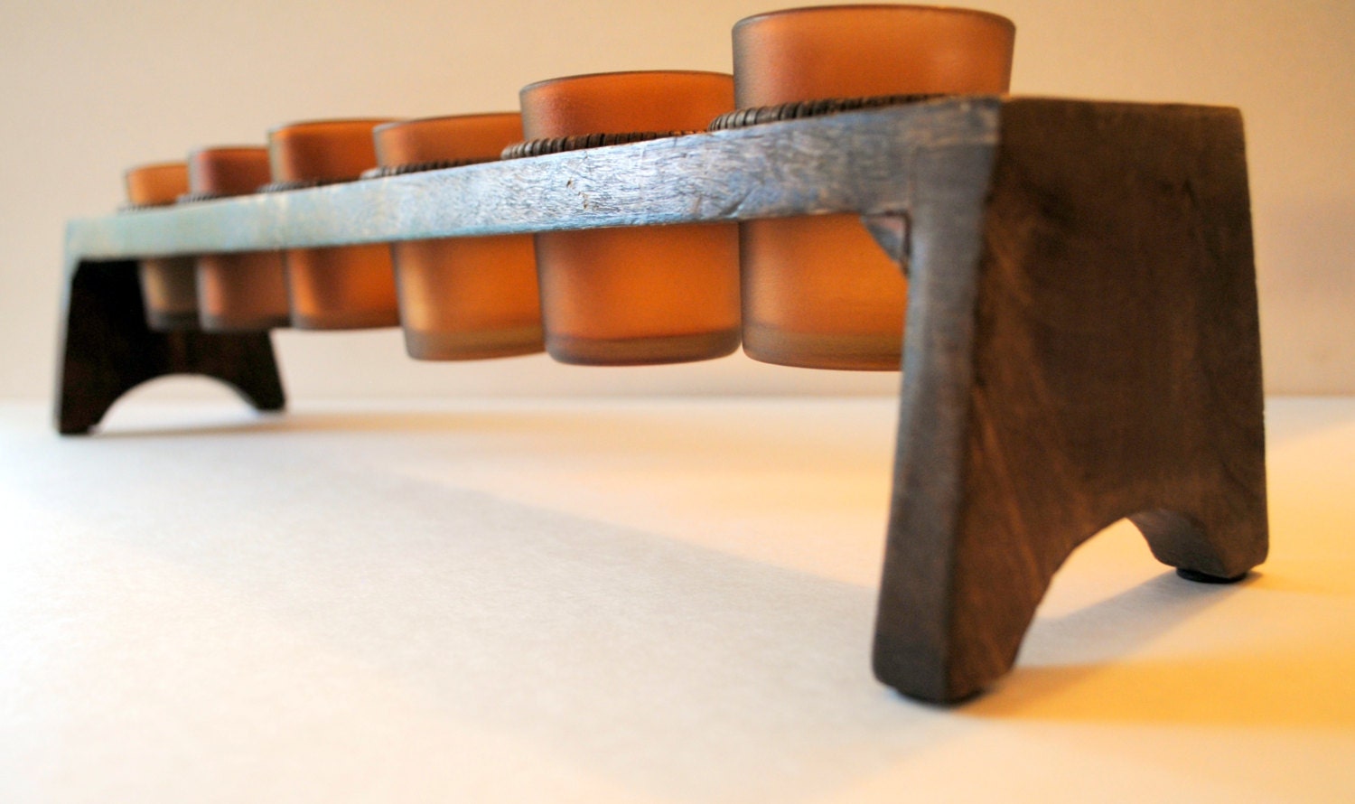 Vintage Long Wood Candle Holder with Amber by DStreetVintage1