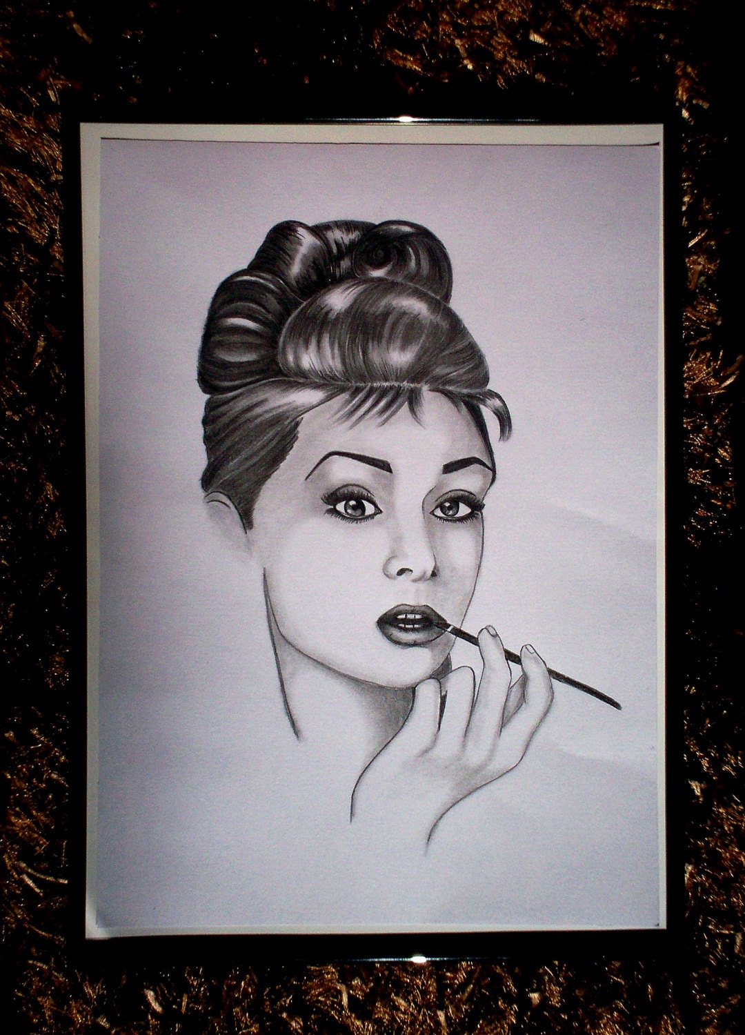 Black And White Original Drawing Pencil Portrait  -"Audrey Hepburn"k