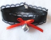 Black Cosplay Red Bow Lace Silver Bell Cat Collar Maid Choker Cute Kawaii Emo Gothic Lolita Kitten Play Pet Slave BDSM Fetish Anime