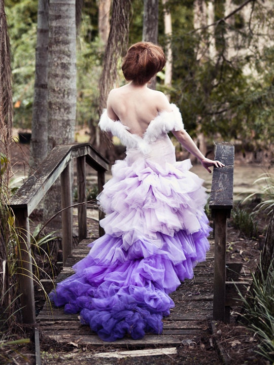 Aurora Ombre Purple Bridal Feather Couture Ricky Lindsay Gown Fashion Dress Wedding