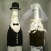 A crochet wedding Champagne/Wine bottles dress, crochet bride and groom dress, crochet wedding decoration