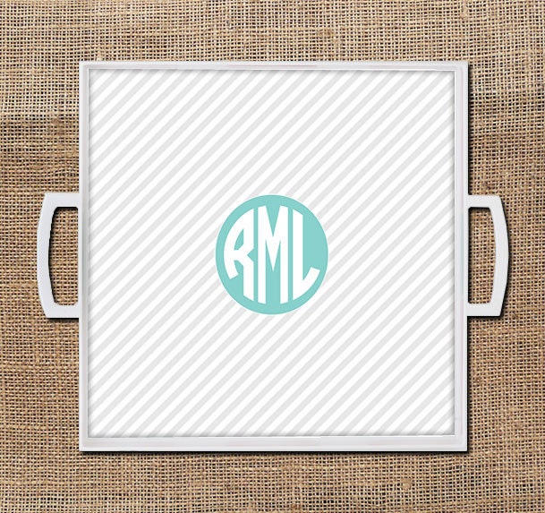 Gray Striped Personalized Monogrammed Lucite Tray