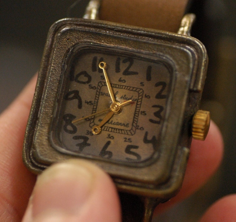 Classic ART Pure handmade brass type handcraft watch MONO for steampunk Lather and Metal