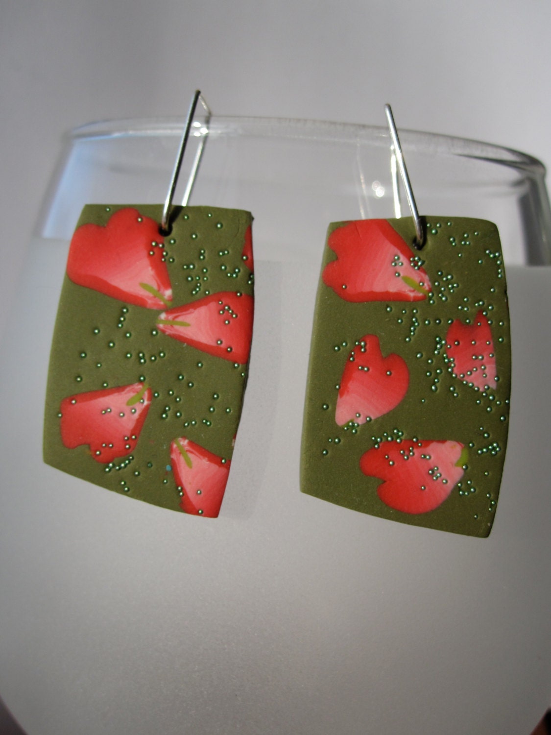Contemporary "Falling rose petal" earrings: Polymer clay with sterling silver ear wires