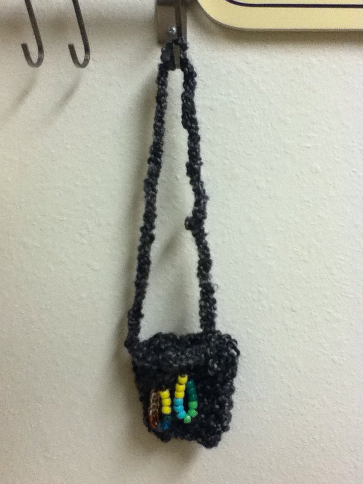 Crochet necklace with iPod or cellphone cozy pouch