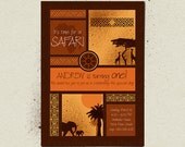 Graduation party invitation Safari Personalized Printable silhouettes yellow orange brown elephant giraffe kids girls boys anniversary Il_170x135